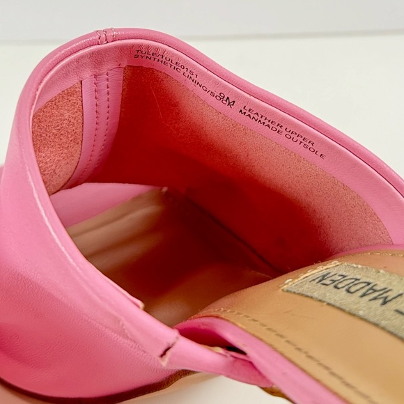 Steve Madden Lexia Leather Slip On Squared Open Toe Chunky Heeled Sandal Size 9 - Picture 7 of 7